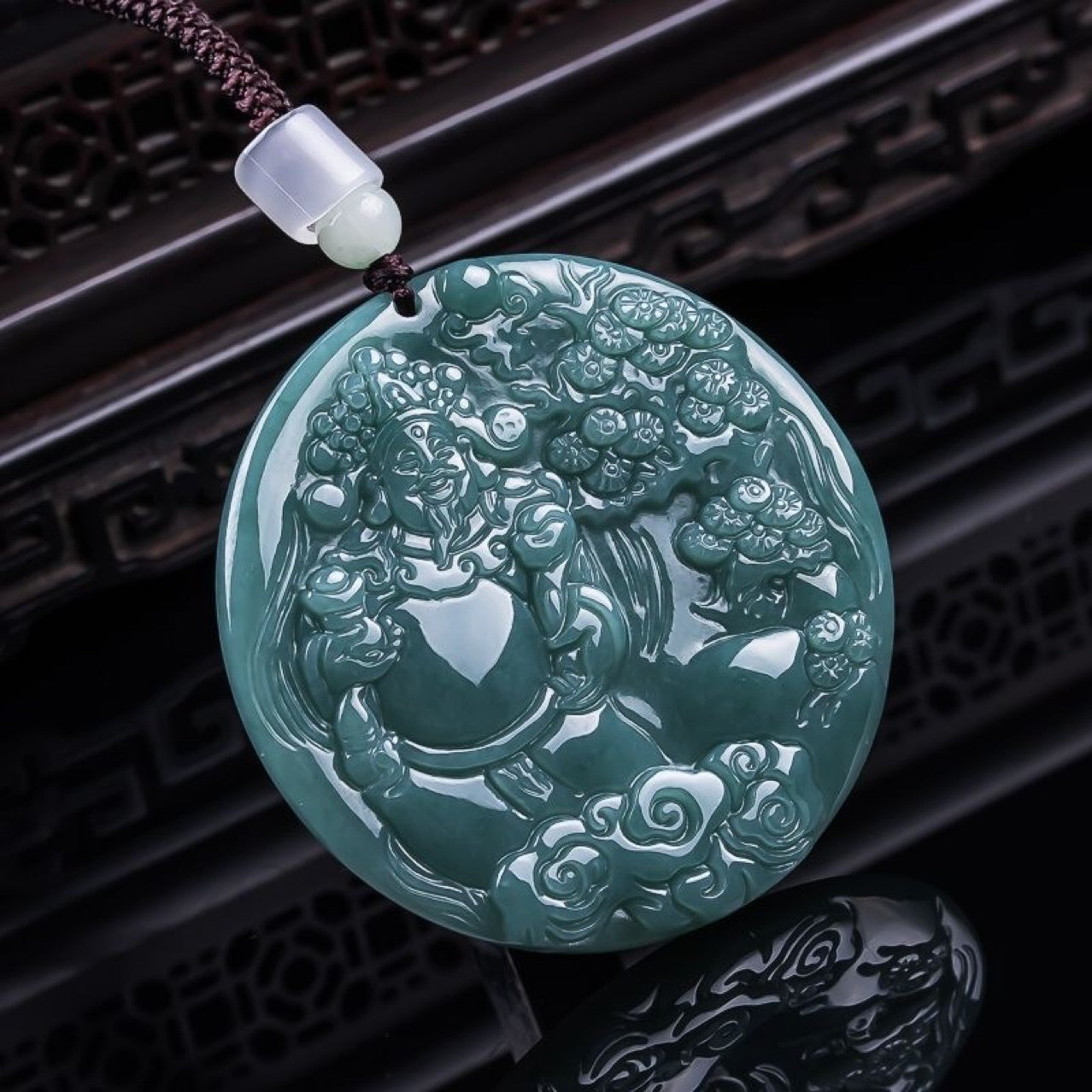 Jade Blue Water Jade Pendant Carved God of Wealth Jade Pendant Hanging Ornament for Wealth Attraction