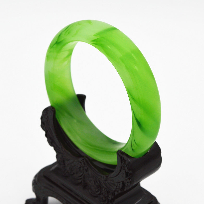 Manufacturer Wholesale Jade Color Bracelet Full Green Floating Green Flower Jade Bracelet Two-tone Imitation Jade Glass Bracelet Gift