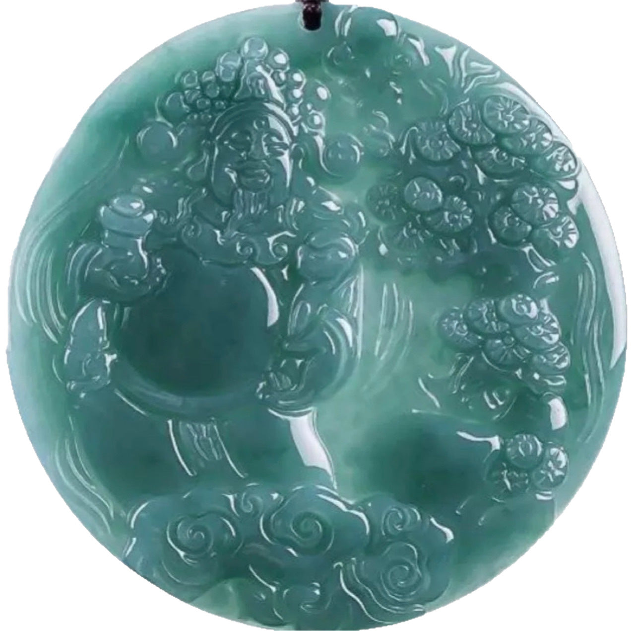 Jade Blue Water Jade Pendant Carved God of Wealth Jade Pendant Hanging Ornament for Wealth Attraction