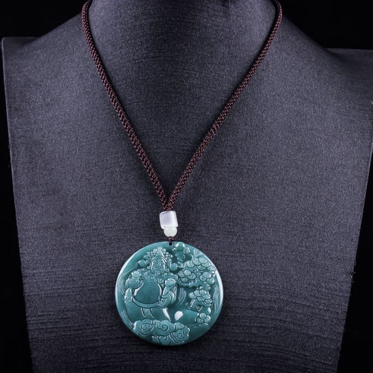 Jade Blue Water Jade Pendant Carved God of Wealth Jade Pendant Hanging Ornament for Wealth Attraction