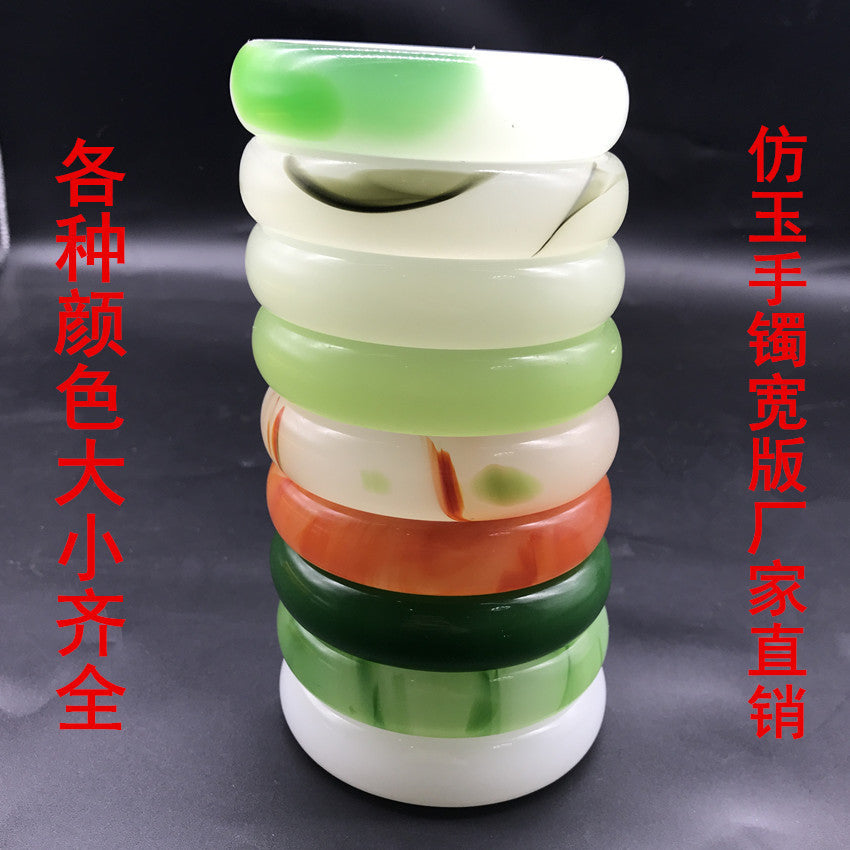 Manufacturer Wholesale Jade Color Bracelet Full Green Floating Green Flower Jade Bracelet Two-tone Imitation Jade Glass Bracelet Gift