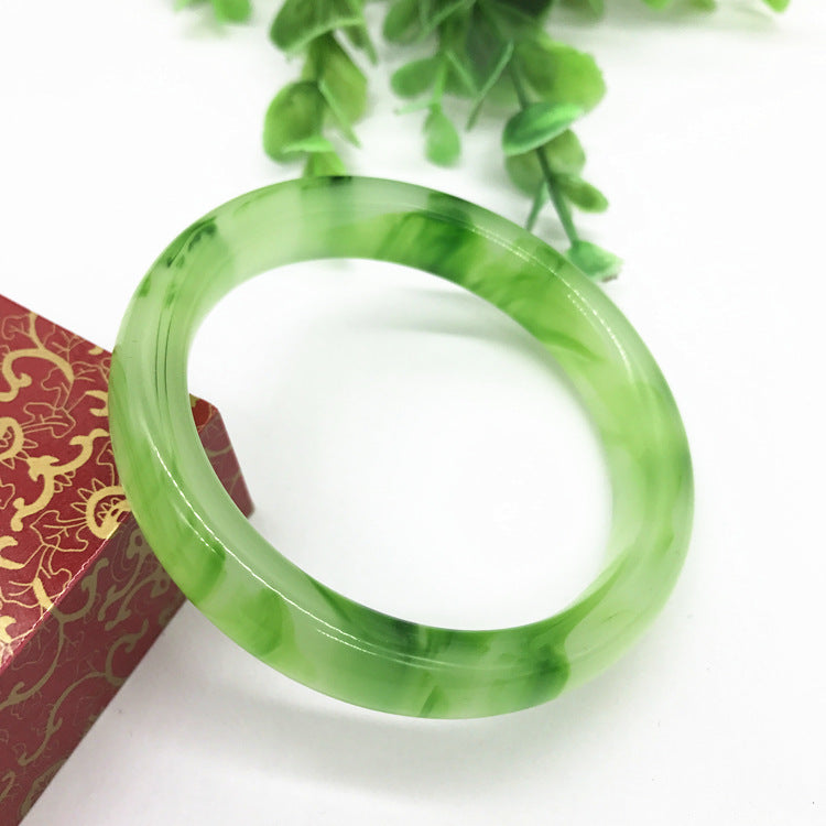 Manufacturer Wholesale Jade Color Bracelet Full Green Floating Green Flower Jade Bracelet Two-tone Imitation Jade Glass Bracelet Gift