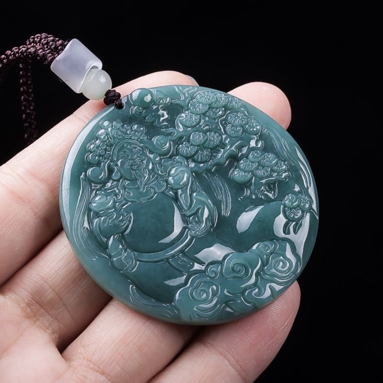 Jade Blue Water Jade Pendant Carved God of Wealth Jade Pendant Hanging Ornament for Wealth Attraction