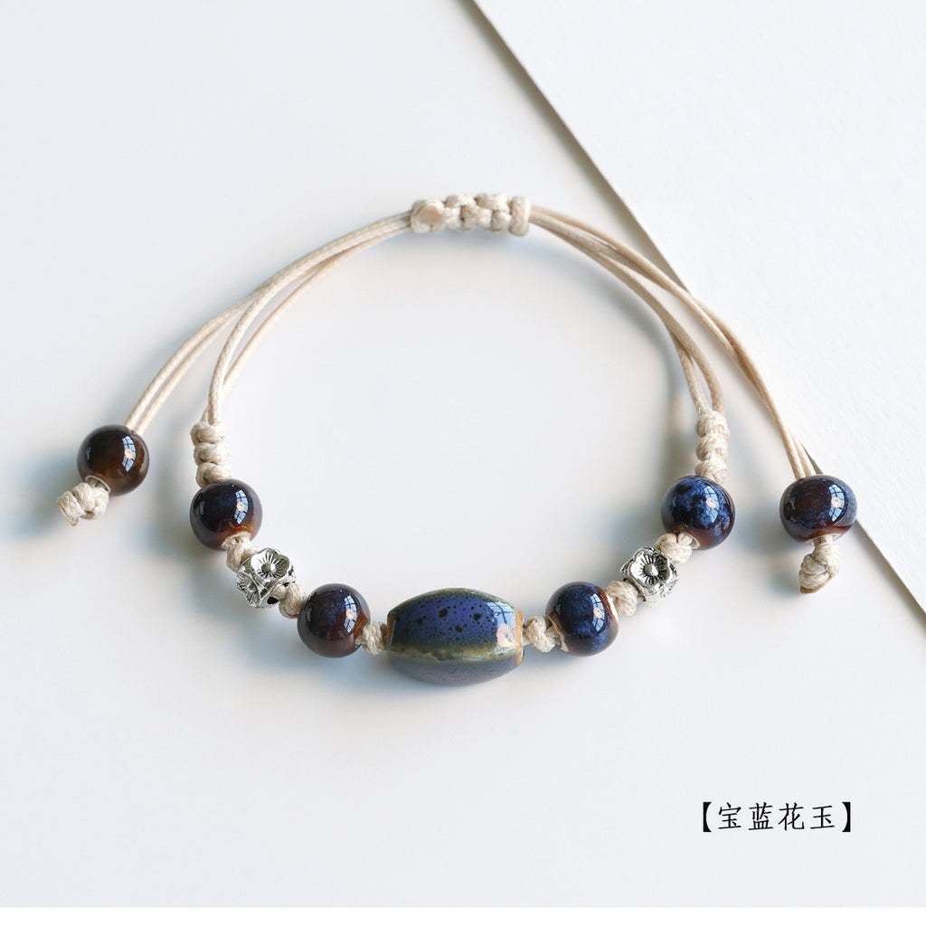 Ethnic Style Ceramic Bracelet for Women Jingdezhen Porcelain Beaded Bracelet