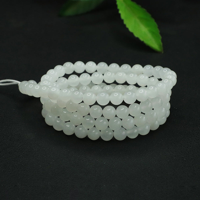 Natural Hetian Jade White Jade 108 Buddha Beads Handmade Necklace