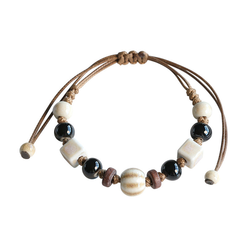 Ethnic Style Ceramic Bracelet for Women Jingdezhen Porcelain Beaded Bracelet