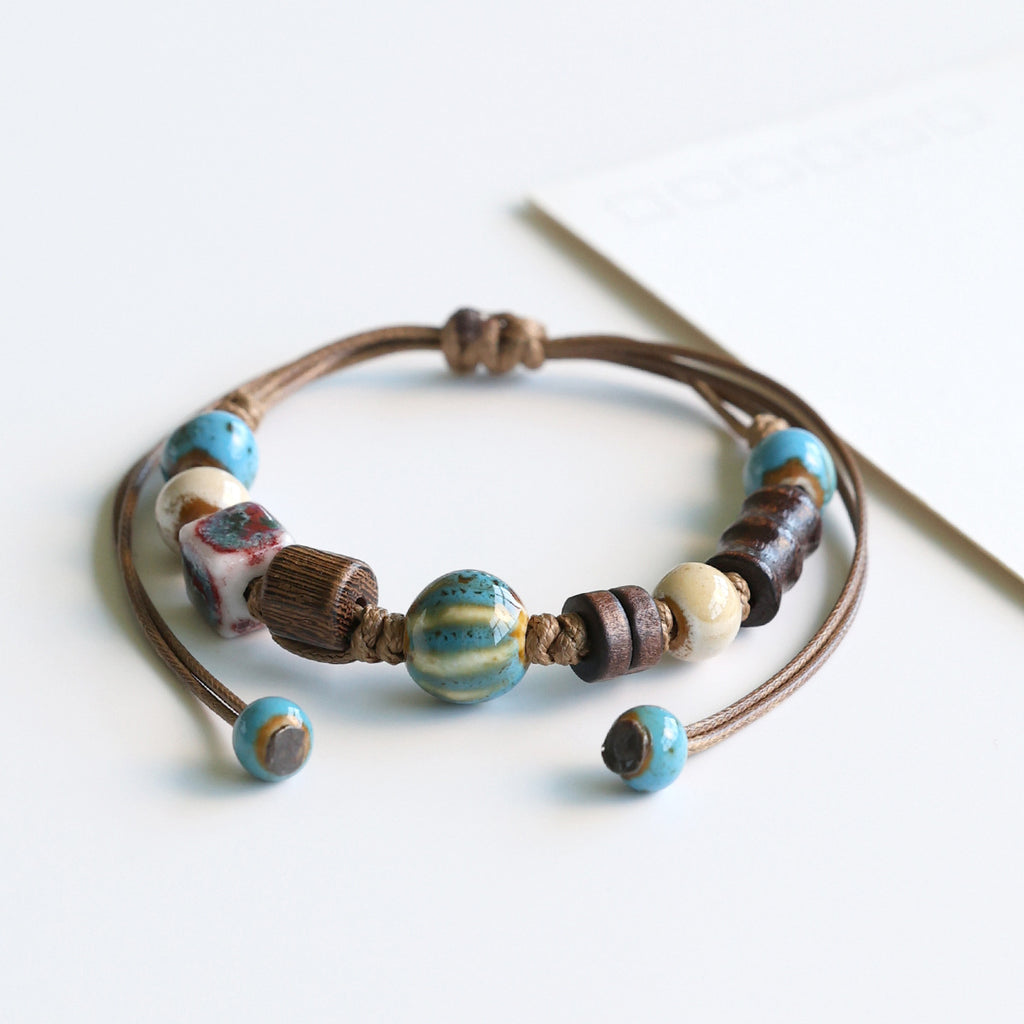 Ethnic Style Ceramic Bracelet for Women Jingdezhen Porcelain Beaded Bracelet