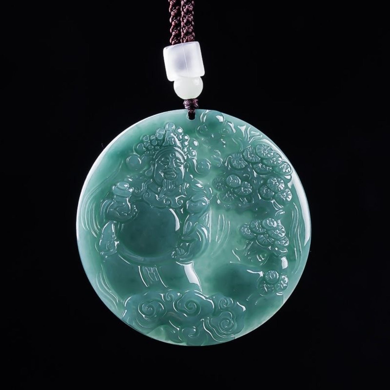 Jade Blue Water Jade Pendant Carved God of Wealth Jade Pendant Hanging Ornament for Wealth Attraction