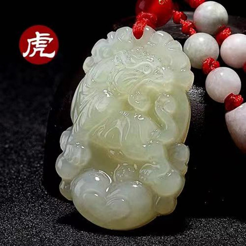 Hetian Jade Zodiac Pendant Jade Amulet Unisex White Jade Heart Zodiac Pendant Fortune