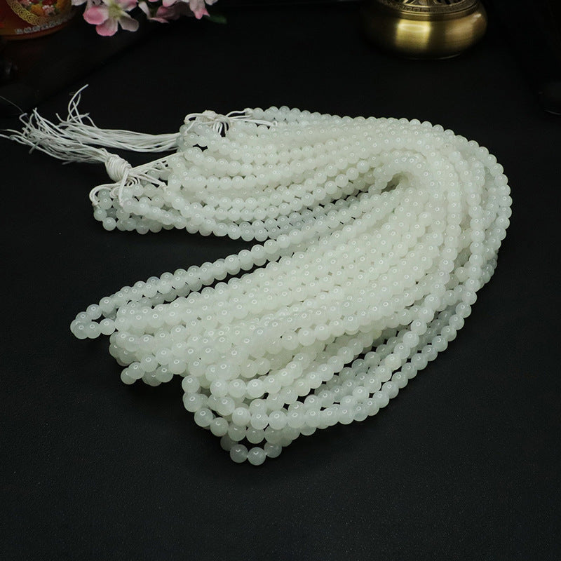 Natural Hetian Jade White Jade 108 Buddha Beads Handmade Necklace
