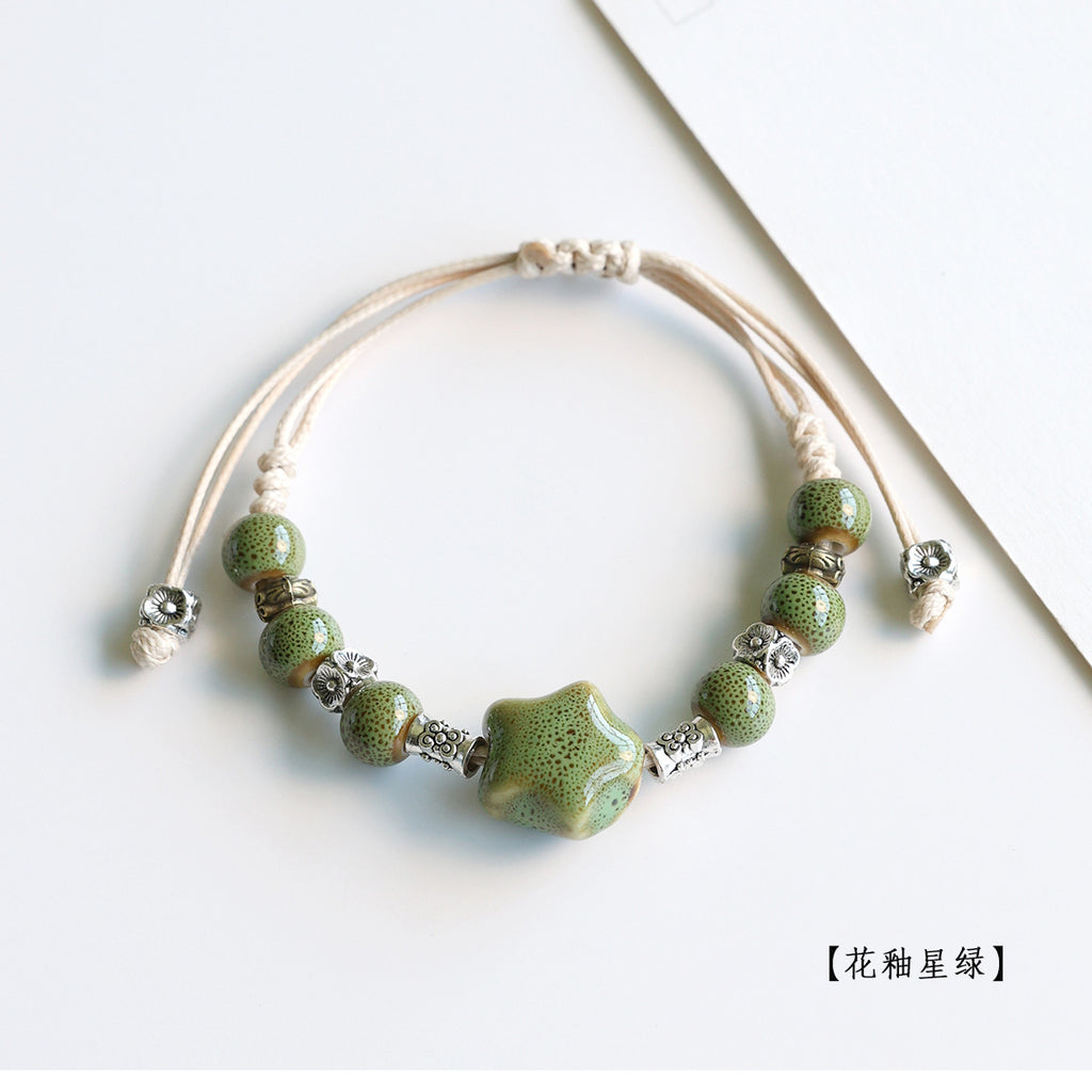 Ethnic Style Ceramic Bracelet for Women Jingdezhen Porcelain Beaded Bracelet