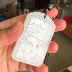 Afghan White Jade Landscape Plaque Exquisite Carving Fine Workmanship Jade Peace Plaque Men's Grand Landscape Plaque Jade Plaque Hanging Ornament Wholesale