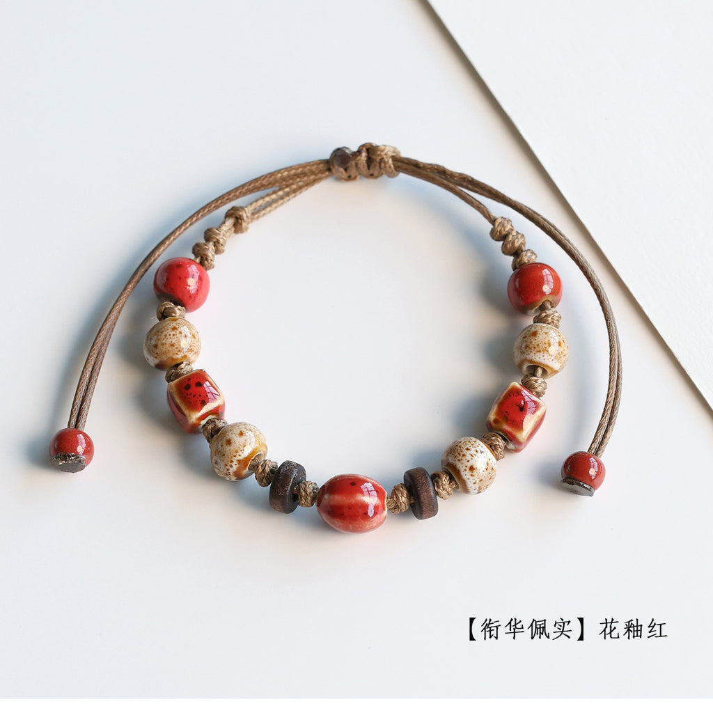 Ethnic Style Ceramic Bracelet for Women Jingdezhen Porcelain Beaded Bracelet