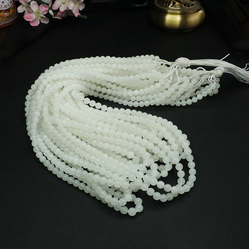 Natural Hetian Jade White Jade 108 Buddha Beads Handmade Necklace