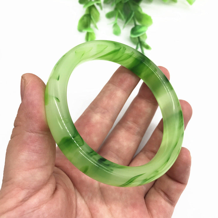 Manufacturer Wholesale Jade Color Bracelet Full Green Floating Green Flower Jade Bracelet Two-tone Imitation Jade Glass Bracelet Gift