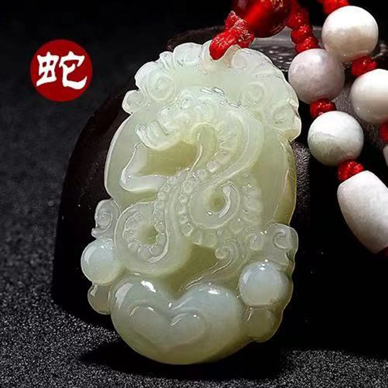 Hetian Jade Zodiac Pendant Jade Amulet Unisex White Jade Heart Zodiac Pendant Fortune