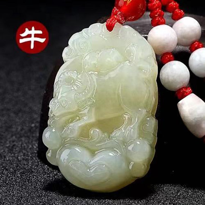 Hetian Jade Zodiac Pendant Jade Amulet Unisex White Jade Heart Zodiac Pendant Fortune