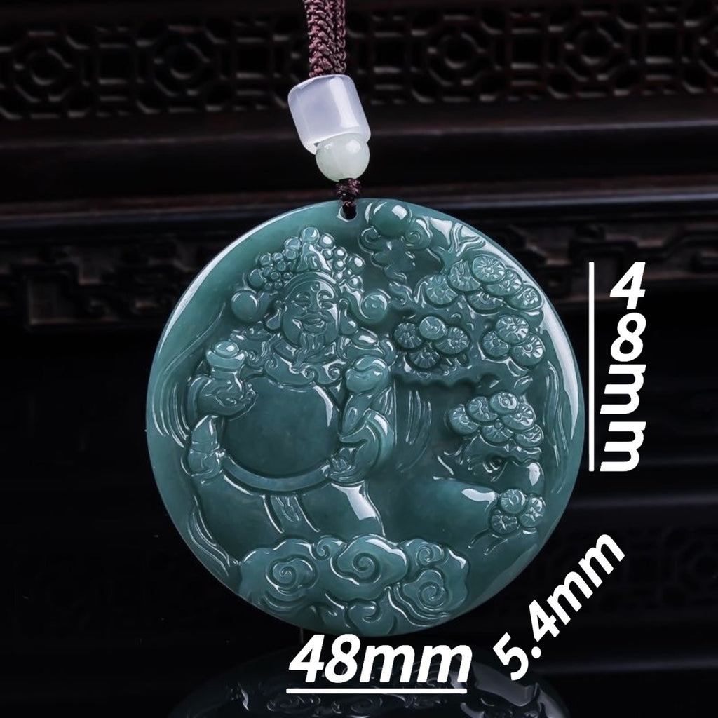 Jade Blue Water Jade Pendant Carved God of Wealth Jade Pendant Hanging Ornament for Wealth Attraction