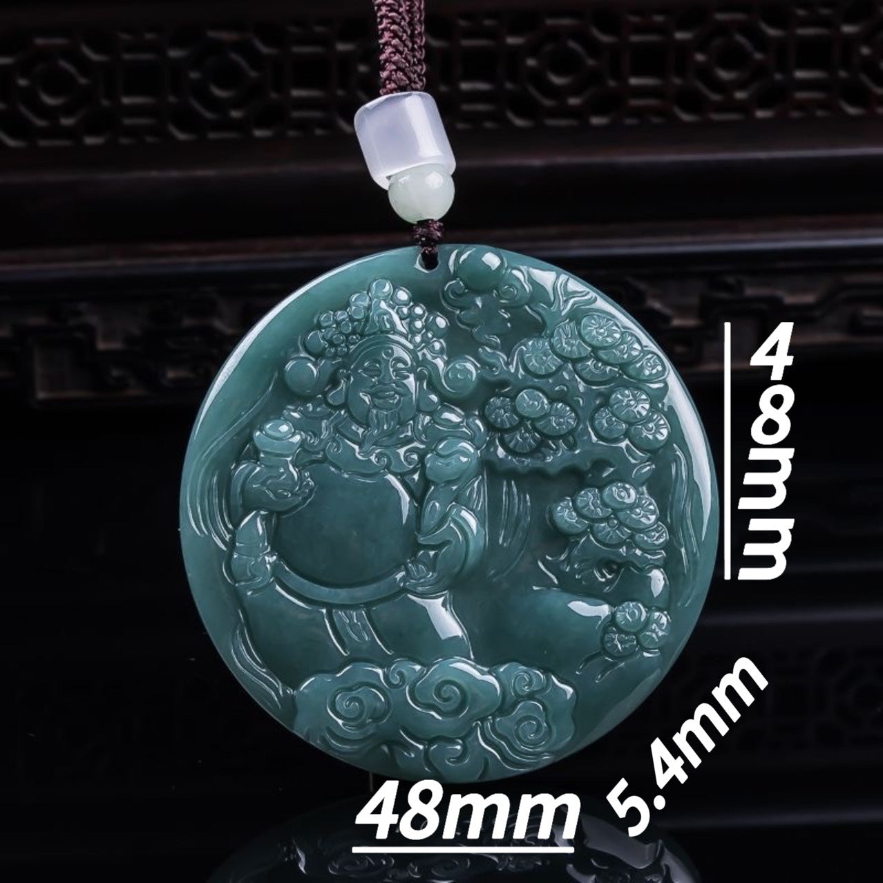 Jade Blue Water Jade Pendant Carved God of Wealth Jade Pendant Hanging Ornament for Wealth Attraction