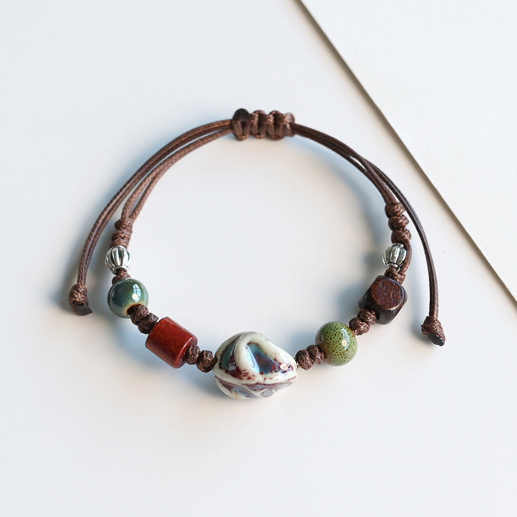 Ethnic Style Ceramic Bracelet for Women Jingdezhen Porcelain Beaded Bracelet