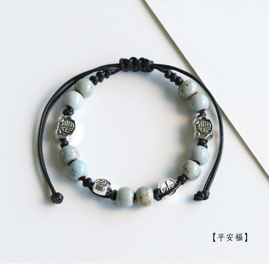 Ethnic Style Ceramic Bracelet for Women Jingdezhen Porcelain Beaded Bracelet