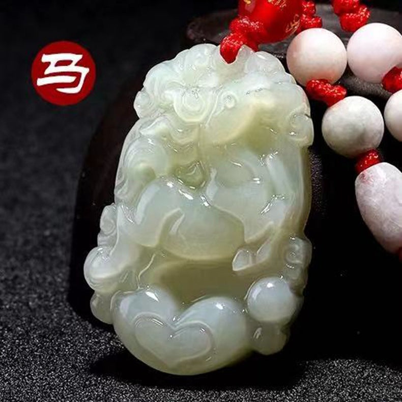 Hetian Jade Zodiac Pendant Jade Amulet Unisex White Jade Heart Zodiac Pendant Fortune