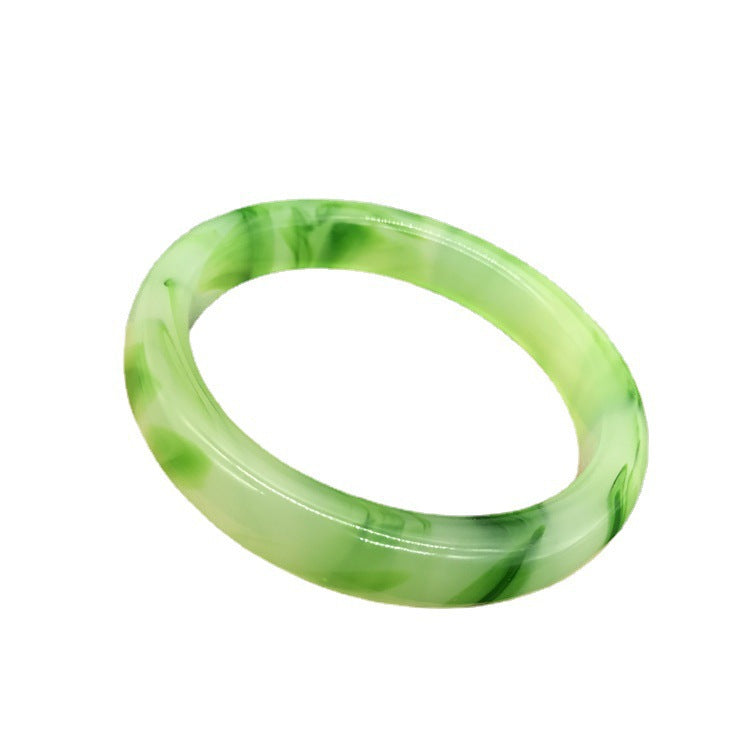 Manufacturer Wholesale Jade Color Bracelet Full Green Floating Green Flower Jade Bracelet Two-tone Imitation Jade Glass Bracelet Gift