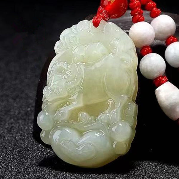 Hetian Jade Zodiac Pendant Jade Amulet Unisex White Jade Heart Zodiac Pendant Fortune