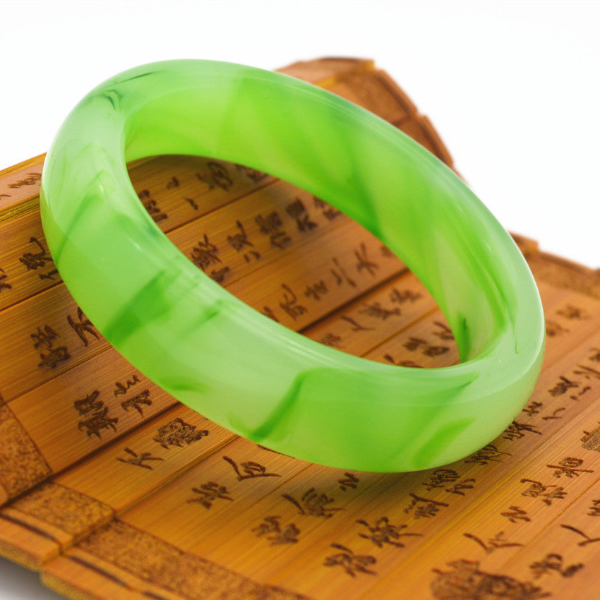 Manufacturer Wholesale Jade Color Bracelet Full Green Floating Green Flower Jade Bracelet Two-tone Imitation Jade Glass Bracelet Gift