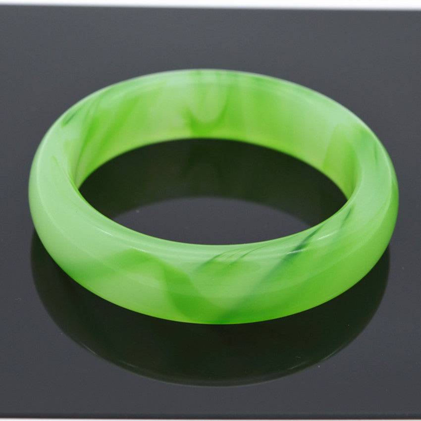 Manufacturer Wholesale Jade Color Bracelet Full Green Floating Green Flower Jade Bracelet Two-tone Imitation Jade Glass Bracelet Gift