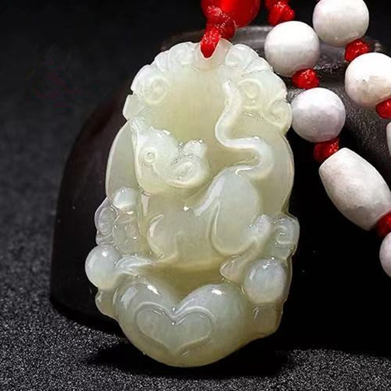 Hetian Jade Zodiac Pendant Jade Amulet Unisex White Jade Heart Zodiac Pendant Fortune