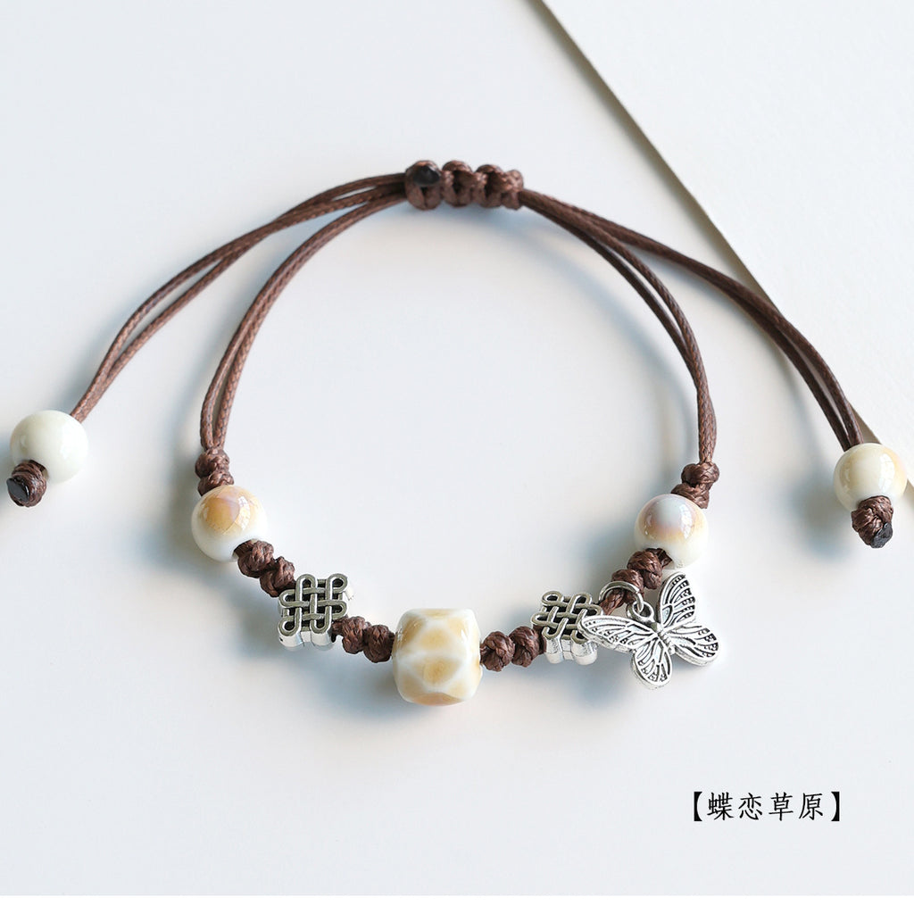 Ethnic Style Ceramic Bracelet for Women Jingdezhen Porcelain Beaded Bracelet