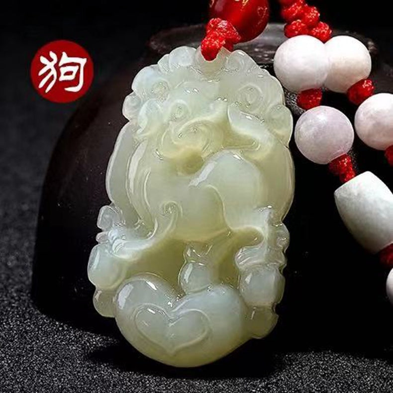 Hetian Jade Zodiac Pendant Jade Amulet Unisex White Jade Heart Zodiac Pendant Fortune