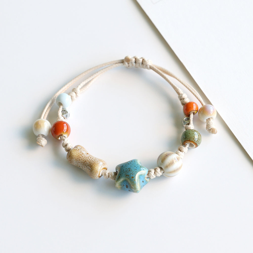 Ethnic Style Ceramic Bracelet for Women Jingdezhen Porcelain Beaded Bracelet