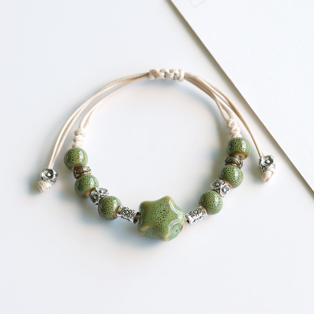 Ethnic Style Ceramic Bracelet for Women Jingdezhen Porcelain Beaded Bracelet