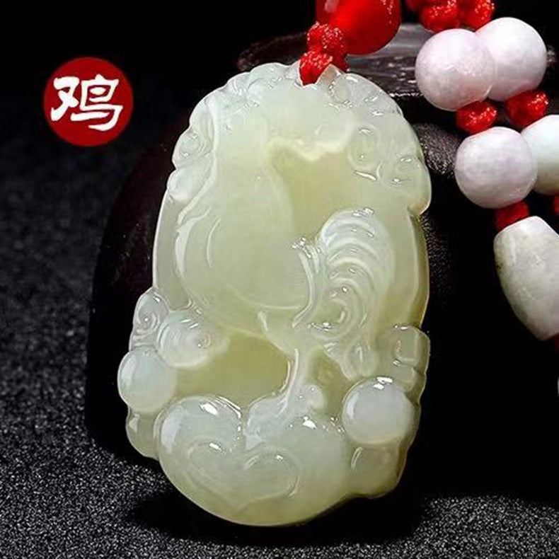 Hetian Jade Zodiac Pendant Jade Amulet Unisex White Jade Heart Zodiac Pendant Fortune