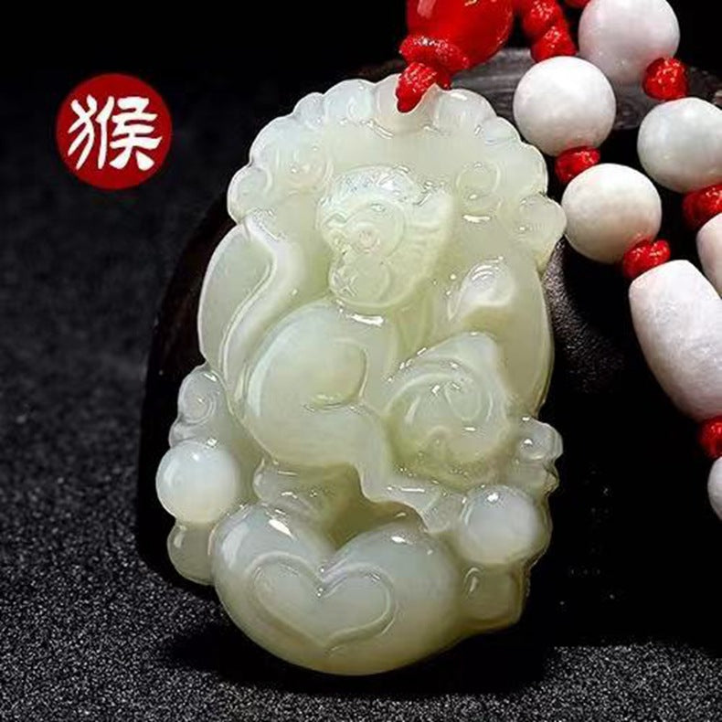 Hetian Jade Zodiac Pendant Jade Amulet Unisex White Jade Heart Zodiac Pendant Fortune