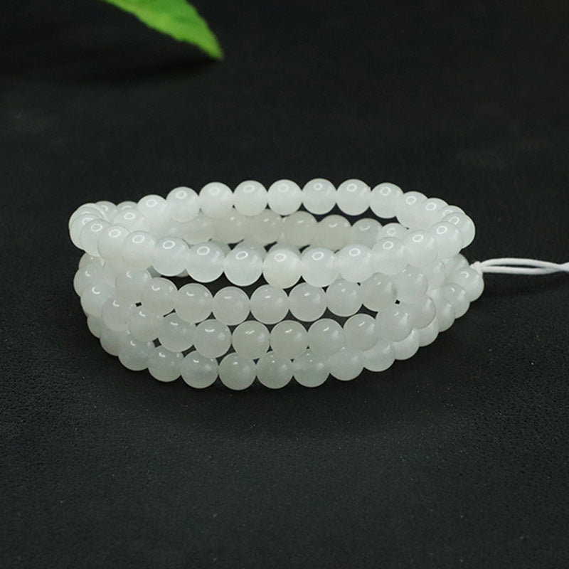 Natural Hetian Jade White Jade 108 Buddha Beads Handmade Necklace