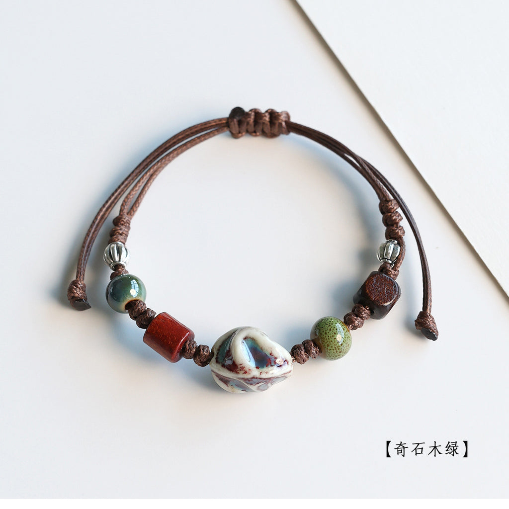 Ethnic Style Ceramic Bracelet for Women Jingdezhen Porcelain Beaded Bracelet
