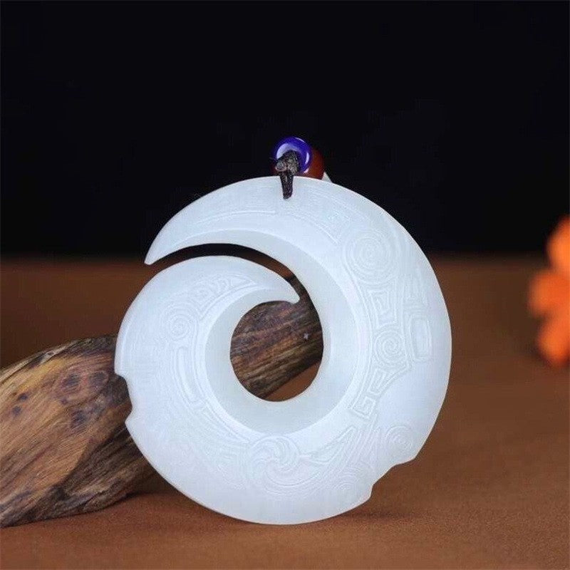 Natural Afghan Jade Fortune Pendant White Jade Hollow Jade Hanging Ornament