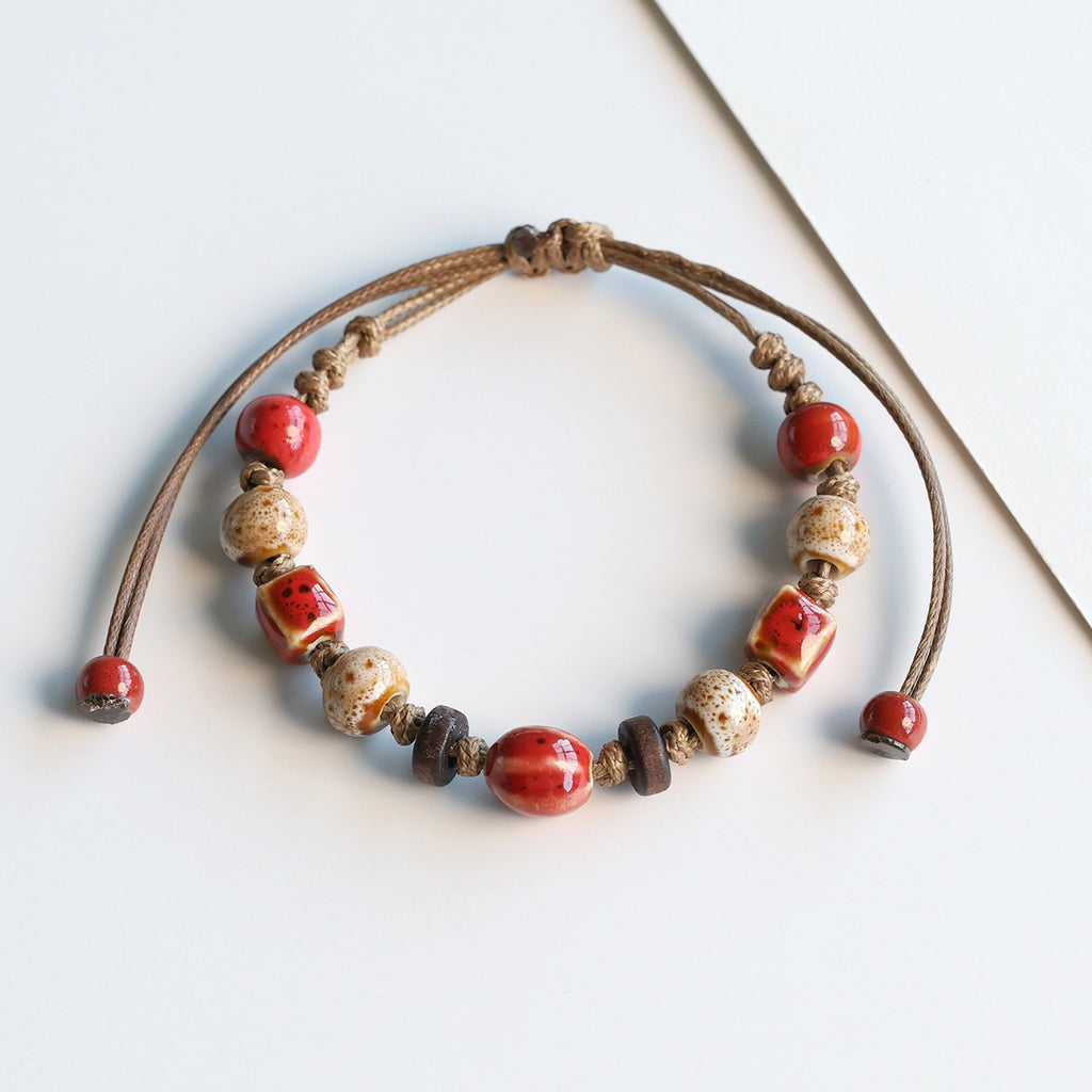 Ethnic Style Ceramic Bracelet for Women Jingdezhen Porcelain Beaded Bracelet