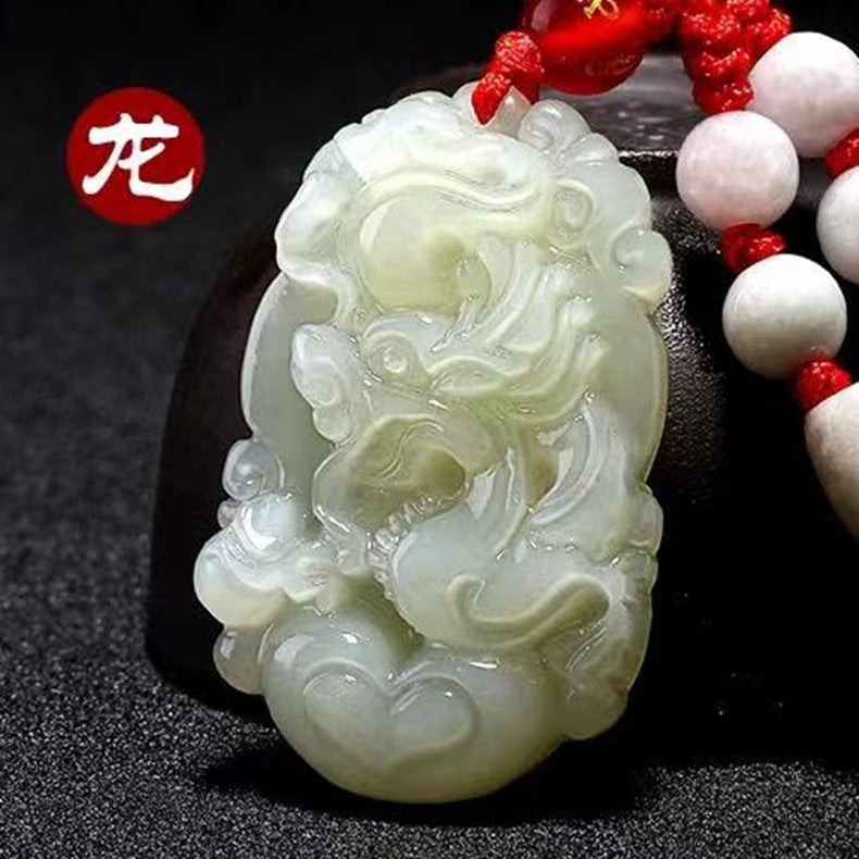 Hetian Jade Zodiac Pendant Jade Amulet Unisex White Jade Heart Zodiac Pendant Fortune